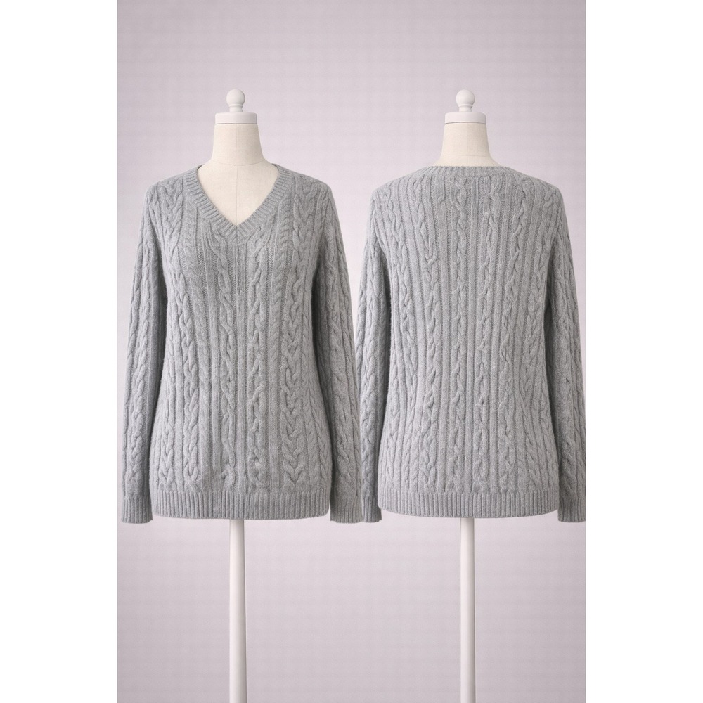 Croft & Barrow Womens Gray 100% Cotton Cable Knit V-Neck Sweater‎ XL